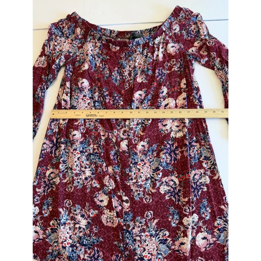 Fire‎ Los Angeles Floral Off The Shoulder Mini Dress Burgundy Boho XL